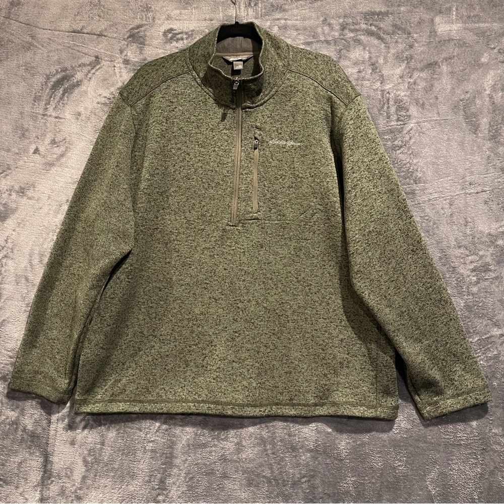 Eddie Bauer Men XXL Olive Green Quarter-Zip Pullover Fleece Performance Sweater